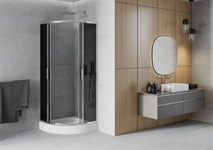 Mexen Rio, čtvrtkruhový sprchový kout s posuvnými dveřmi 70 x 70 cm, 5mm šedé sklo, chromový profil + bílá vysoká sprchová vanička Rio, 863-070-070-01-40-4710