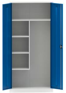 Víceúčelová kovová skříň, 4 police, 1950 x 950 x 500 mm, modré dveře