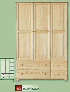 Dřevěná šatní skříň CLASSIC 3 z masivu borovice