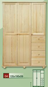 Dřevěná šatní skříň CLASSIC 4 z masivu borovice