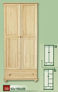 Dřevěná šatní skříň CLASSIC 9a z masivu borovice