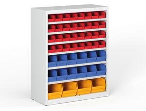 Regál s plastovými boxy BASIC se zadní stěnou - 1150 x 400 x 920 mm, 32xA, 12xB, 4xC