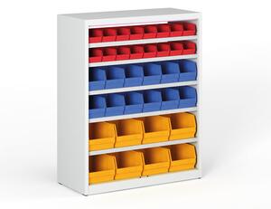 Regál s plastovými boxy BASIC se zadní stěnou - 1150 x 400 x 920 mm, 16x A, 12x B, 8x C