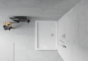 Mexen Flat obdélníková vanička do sprchového koutu slim 80 x 70 cm, Bílá, sifon Chromovaná