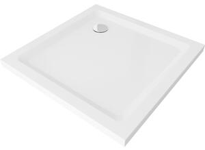 Mexen Flat čtvercová vanička do sprchového kout slim 80 x 80 cm, Bílá, sifon Chromovaná