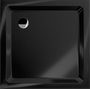 Mexen Flat čtvercová vanička do sprchového kout slim 70 x 70 cm, Černá, sifon Chromovaná