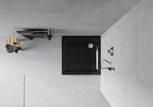 Mexen Flat čtvercová vanička do sprchového kout slim 90 x 90 cm, Černá, sifon Chromovaná