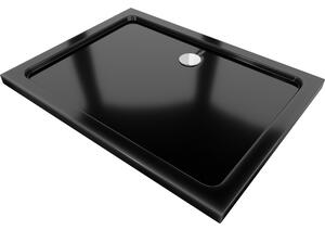 Mexen Flat obdélníková vanička do sprchového koutu slim 90 x 70 cm, Černá, sifon Chromovaná