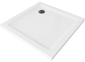 Mexen Flat čtvercová vanička do sprchového kout slim 100 x 100 cm, Bílá, sifon Černá