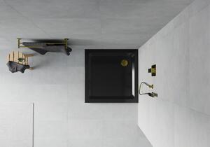 Mexen Flat čtvercová vanička do sprchového kout slim 80 x 80 cm, Černá, sifon Zlatá