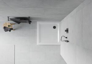Mexen Flat čtvercová vanička do sprchového kout slim 100 x 100 cm, Bílá, sifon Černá