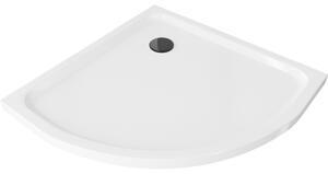 Mexen Flat polokulatá vanička do sprchového koutu slim 90 x 90 cm, Bílá, sifon Černá