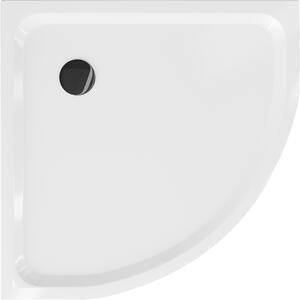 Mexen Flat polokulatá vanička do sprchového koutu slim 80 x 80 cm, Bílá, sifon Černá