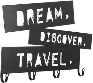 Miadomodo 75112 Nástěnný věšák se čtyřmi háčky, Dream, Discover, Travel