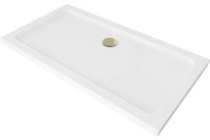 Mexen Flat obdélníková vanička do sprchového koutu slim 120 x 70 cm, Bílá, sifon Zlatá