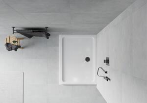 Mexen Flat obdélníková vanička do sprchového koutu slim 80 x 70 cm, Bílá, sifon Černá