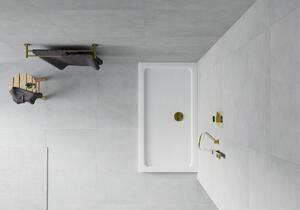 Mexen Flat obdélníková vanička do sprchového koutu slim 120 x 70 cm, Bílá, sifon Zlatá