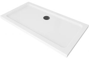 Mexen Flat obdélníková vanička do sprchového koutu slim 120 x 70 cm, Bílá, sifon Černá