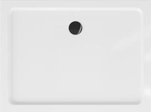 Mexen Flat obdélníková vanička do sprchového koutu slim 80 x 70 cm, Bílá, sifon Černá