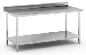 Nerezový pracovní stůl s policí a ohrádkou, 1800 x 800 x 850 mm