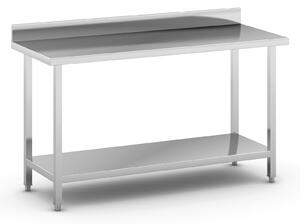 Nerezový pracovní stůl s policí a ohrádkou, 1500 x 600 x 850 mm