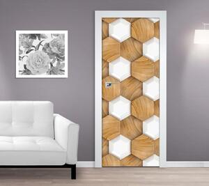 Samolepící fototapeta na dveře 95x210cm - 3D dřevěná mozaika, 666247