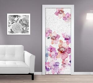 Samolepící fototapeta na dveře 95x210cm - Malované květy na zdi, 4