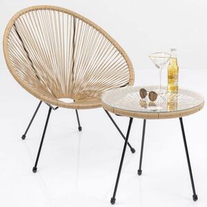 Kare Design Skleněný zahradní odkládací stolek Acapulco s béžovým výpletem
