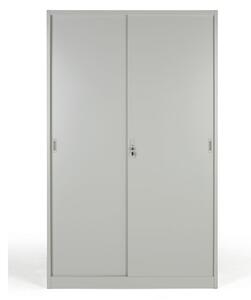 Kovová skříň s posuvnými dveřmi, demontovaná, 4 police, 1200 x 1990 x 450 mm, světle šedá