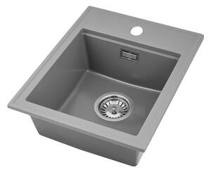 Sink Quality Ferrum New 4050, 1-komorový granitový dřez 400x500x185 mm + chromový sifon, šedá, SKQ-FER.4050.GX