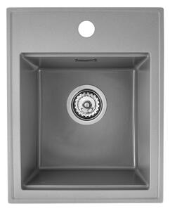 Sink Quality Ferrum New 4050, 1-komorový granitový dřez 400x500x185 mm + chromový sifon, šedá, SKQ-FER.4050.GX