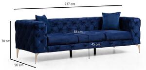 Designová 3-místná sedačka Rococo 237 cm tmavě modrá
