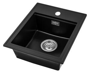 Sink Quality Ferrum New 4050, 1-komorový granitový dřez 400x500x185 mm + chromový sifon, černá, SKQ-FER.4050.BK.X