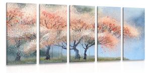 5-dílný obraz akvarelové kvetoucí stromy