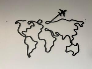 Nástěnný kovový obraz Line Art Mapa světa č.2