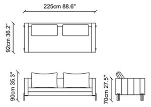Designová 3-místná sedačka Zenovia 225 cm šedá