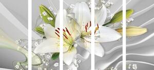 5-dílný obraz bílá lilie na zajímavém pozadí