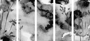 5-dílný obraz malba japonské oblohy v černobílém provedení