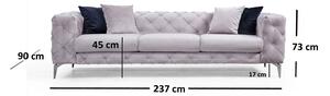 Designová 3-místná sedačka Rococo 237 cm světle šedá