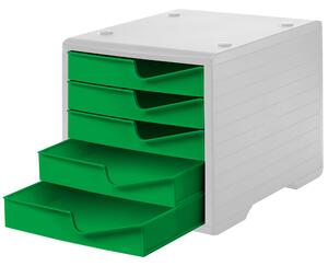 Třídící box, 5 zásuvek, šedá/zelená