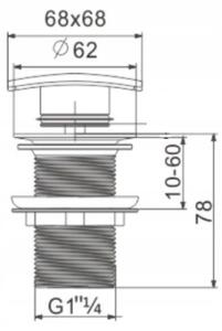 Mexen čtvercový umyvadlový sifon s klik-klak kohoutkem, s přepadem, Chromovaná