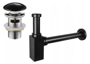 Mexen čtvercový umyvadlový sifon s keramickým klik-klak kohoutkem, s přepadem, Černá