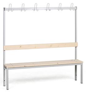 Šatní lavice s věšákem, sedák - latě, délka 1500 mm, šedé nohy