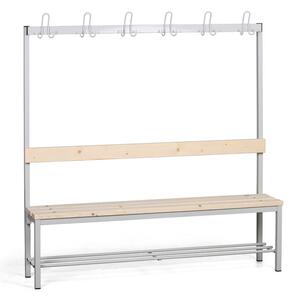 Šatní lavice s věšákem a botníkem, sedák - latě, délka 1500 mm, šedé nohy