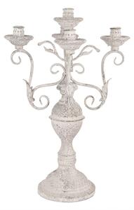 Velký bílý kovový svícen na 5 svíček s listy a patinou – 29x58 cm