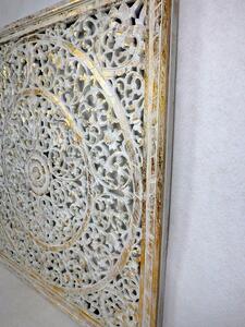 Dekorace na stěnu MANDALA zlatá/bílá, 100x100 cm, exotické dřevo, ruční práce
