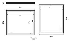 Zrcadlo do koupelny 80x70 s osvětlením a černým rámem NIMCO ZPC 13003-90