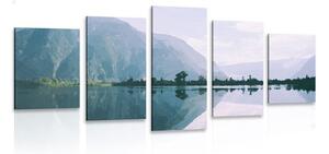 5-dílný obraz malovaná scenérie horského jezera