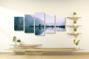 5-dílný obraz malovaná scenérie horského jezera