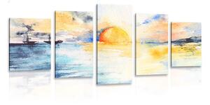 5-dílný obraz zářivý západ slunce u moře